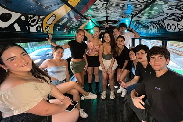Children&apos;s party on a fun party bus