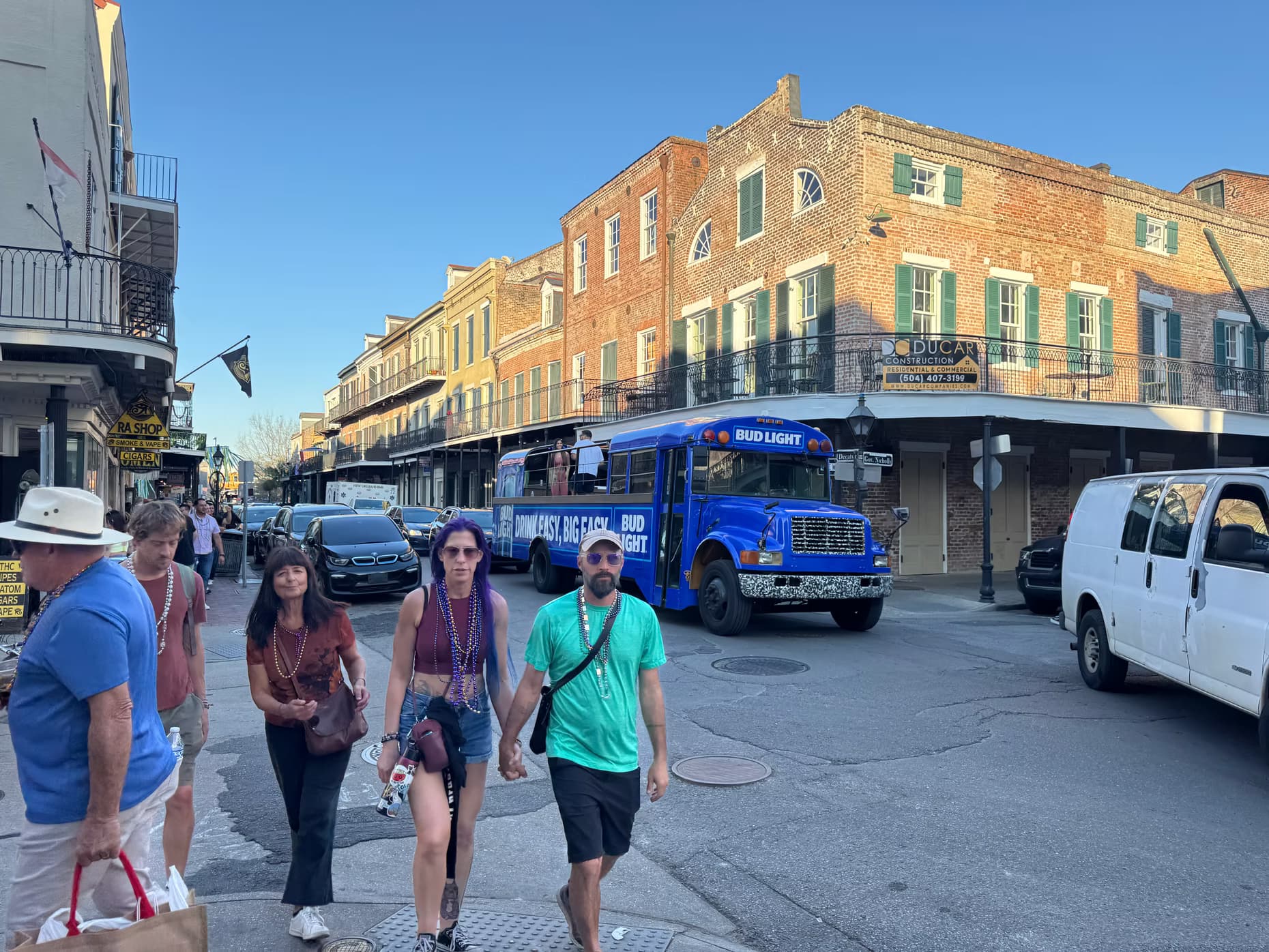 Open-air Bud Light party bus at Mardi Gras in New Orleans