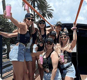 Open-air party bus Miami — guests dancing
