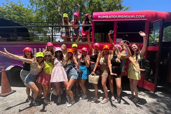 Friends bar hopping in Miami with party bus