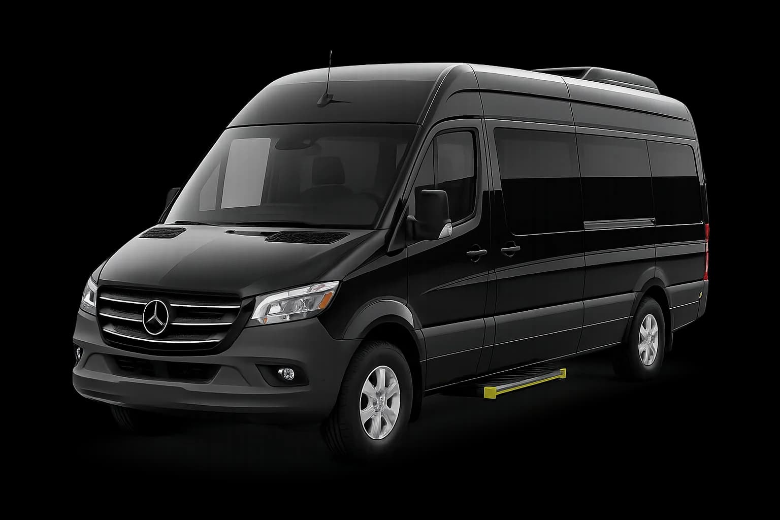 Black Mercedes Sprinter van — Miami chauffeured group transportation