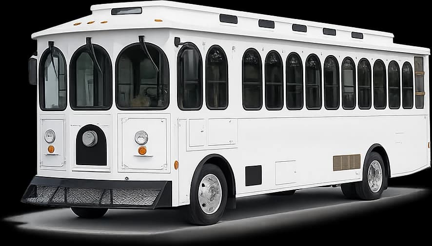 White wedding trolley for Miami wedding transportation