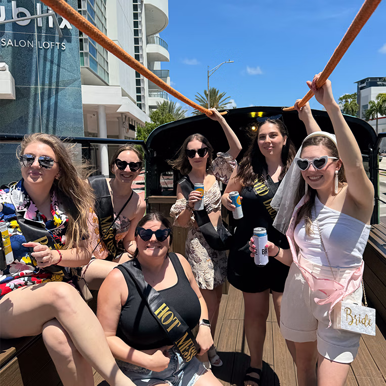 Bride squad on Miami bachelorette party bus